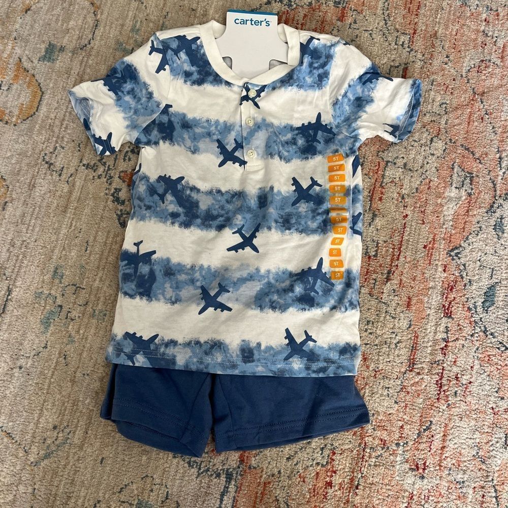 Carters 5t short sleeve outfit with planes nwt